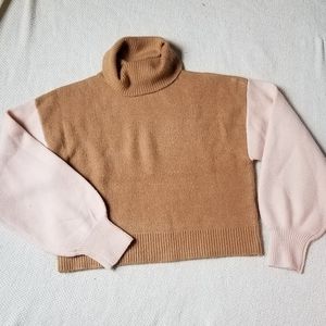 NWOT Caramel & Pink Puff Sleeve Turtleneck Sweater